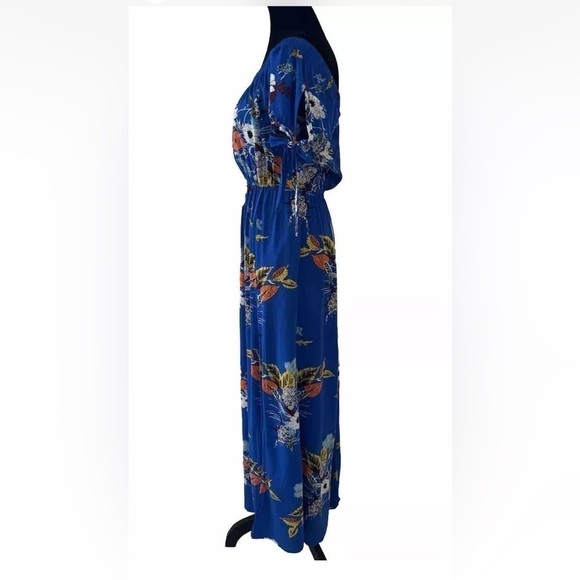 Band Of Gypsies Dress S Off Shoulder Vibrant Blue Floral Vacation Resort Maxi - Picture 3 of 12